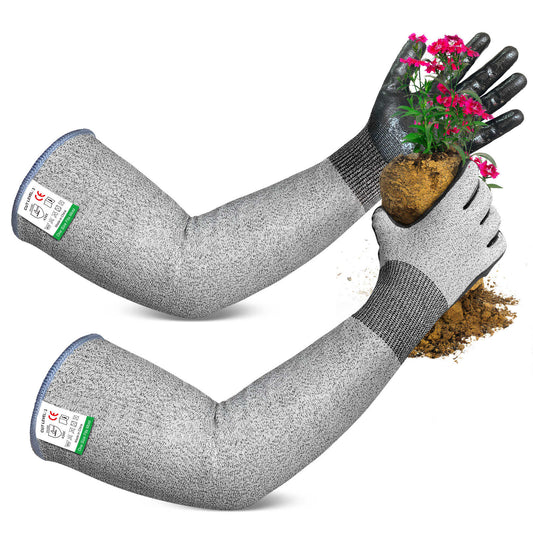 EvridWear Long Gardening Gloves Cut Resistant Sleeves with Anti-slip Nitrile Coated Palm