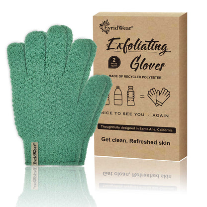 EvridWear Exfoliating Bath Gloves for Shower Spa, Full Finger, New Series (Green)