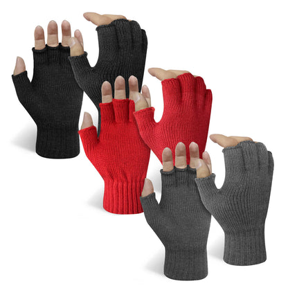 Evridwear 3 Pairs Winter Touchscreen Fingerless Gloves Cold Weather Thermal Warm Glove for Men Women