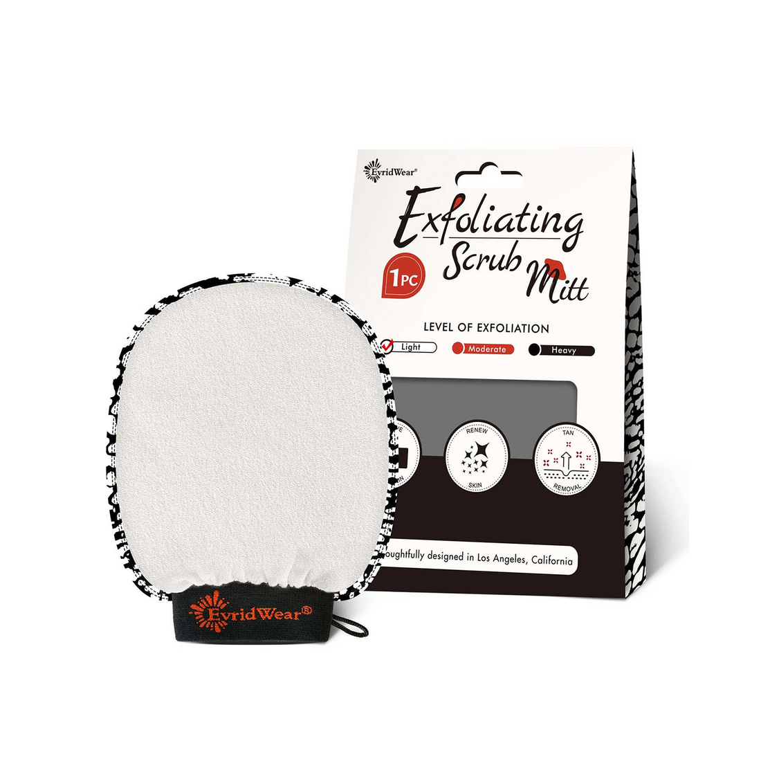 EvridWear Exfoliating Glove Body Scrubber for Back & Face (White)