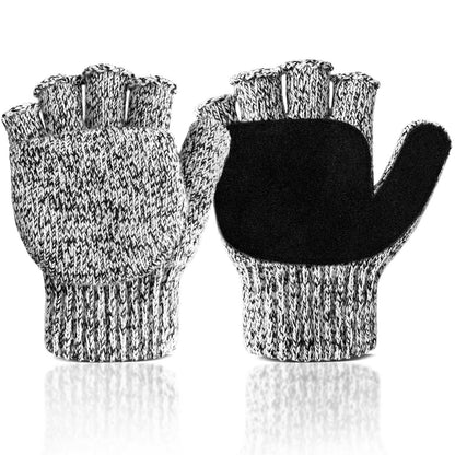 Convertible Fingerless Winter Gloves w/ Anti-Slip Suede Leather Palm and Thumb