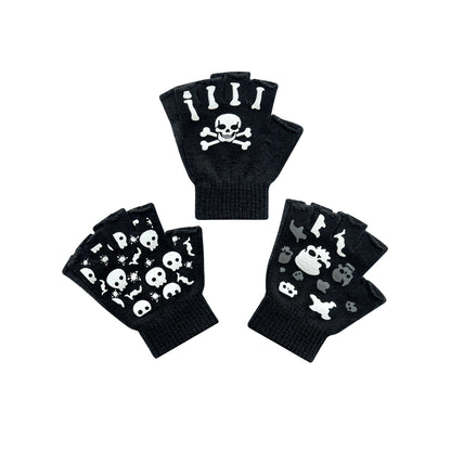 EvridWear Kids Fingerless Gloves - 3 Pairs Skull