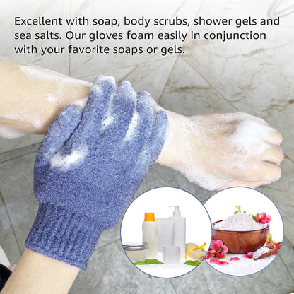 Evridwear Exfoliating Bath Gloves for Shower Spa, Full Finger, Blue Series