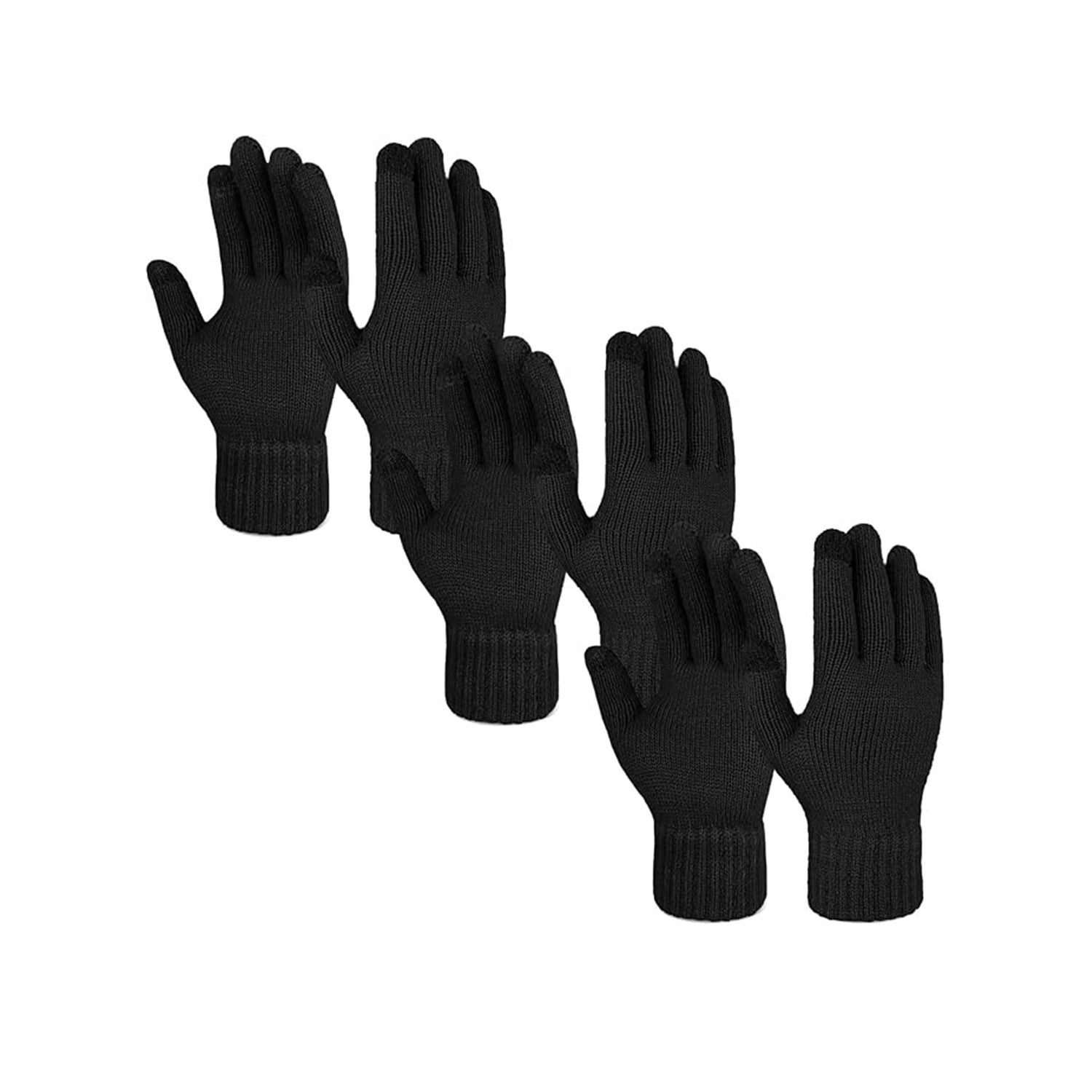 EvridWear 3 Pairs Fingerless Touchscreen Gloves - Thermal &amp; Warm (Black)