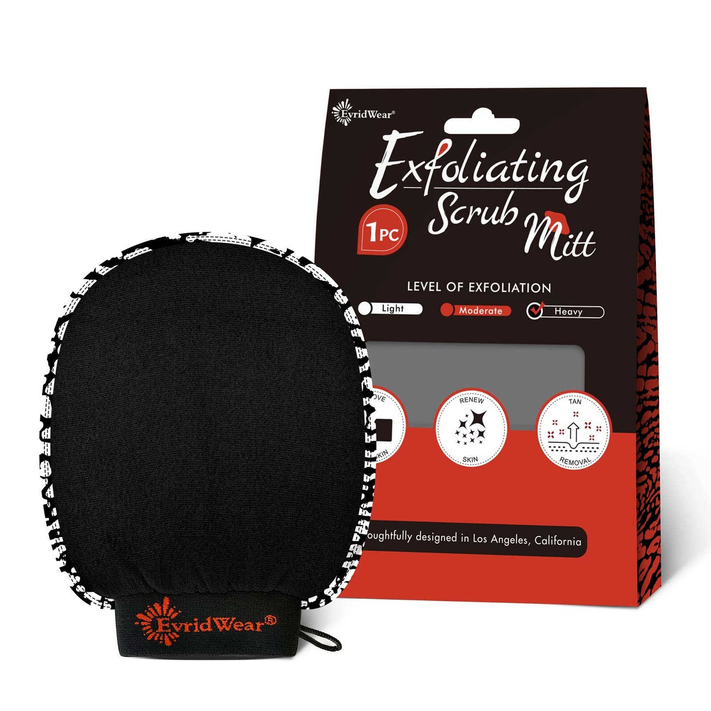 EvridWear Exfoliating Glove Body Scrubber for Back & Face (Black)