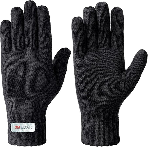 EvridWear Men's Winter Gloves - Knit with 3M Thinsulate Insulation (Black)