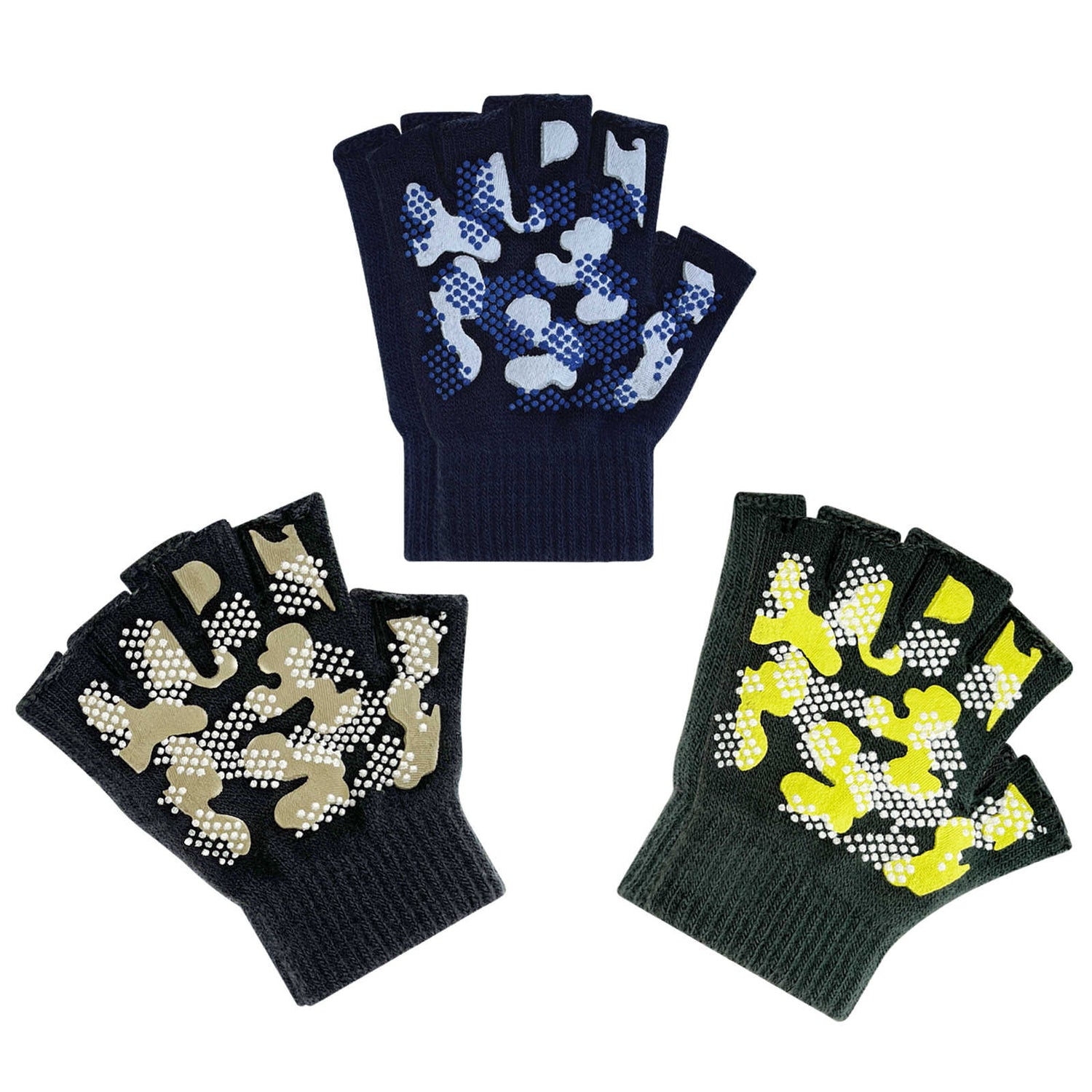 EvridWear Kids Fingerless Gloves - 3 Pairs, Camo