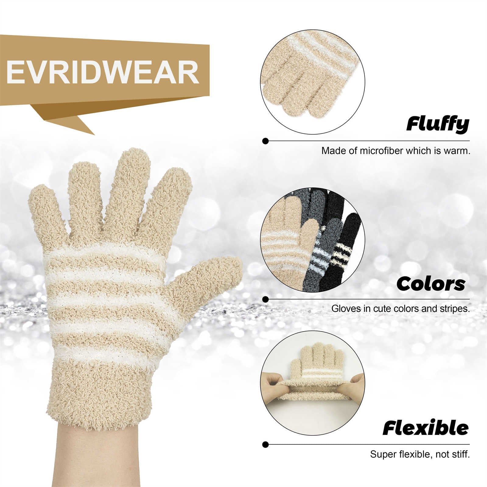 EvridWear Kids Fluffy Winter Gloves in Black Colors - Warm &amp; Stretchy