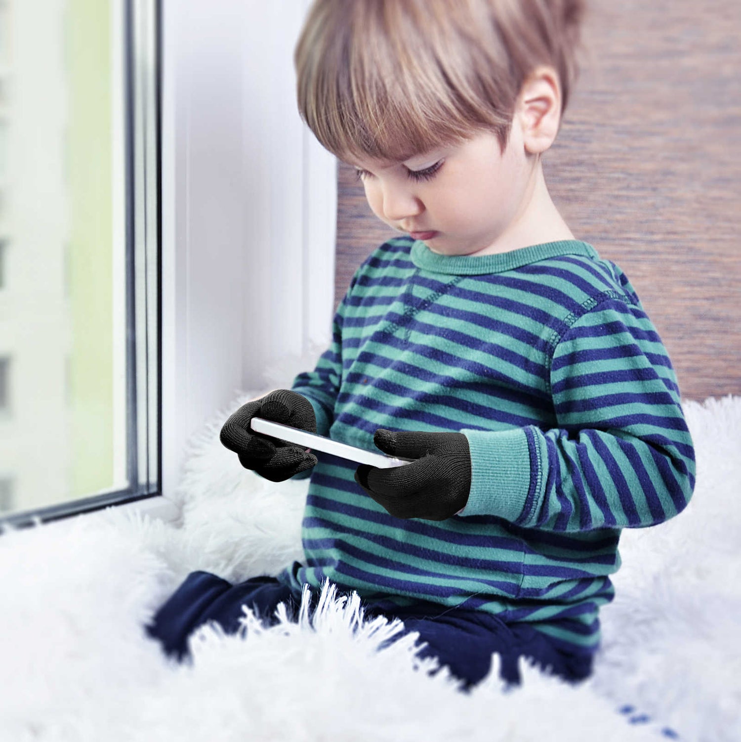 EvridWear Kids Touchscreen Winter Mittens - 3 Pairs, Warm Knit for Toddlers (Boys &amp; Girls)