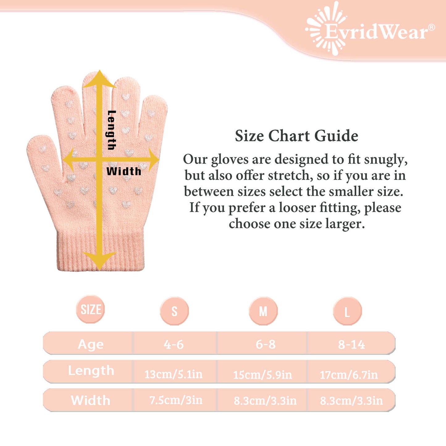 EvridWear 3 Pairs Boys Girls Magic Stretch Gripper Gloves (Pattern4: Sweet Heart)