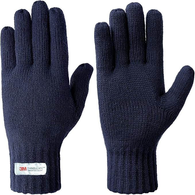 EvridWear Men's Winter Gloves - Knit with 3M Thinsulate Insulation (Navy)