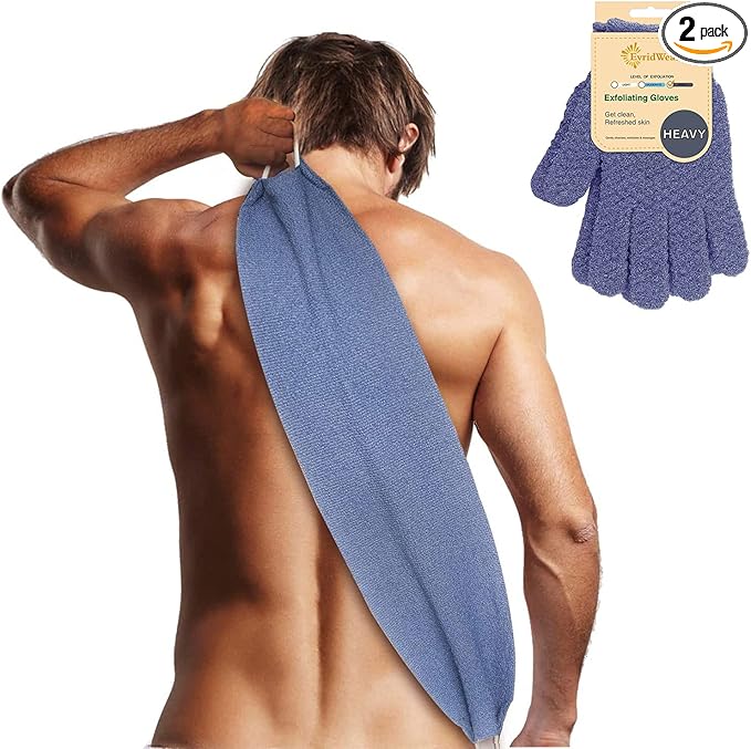 Exfoliating Back Scrubber with Handles (Back Scrubber + Heavy Gloves)