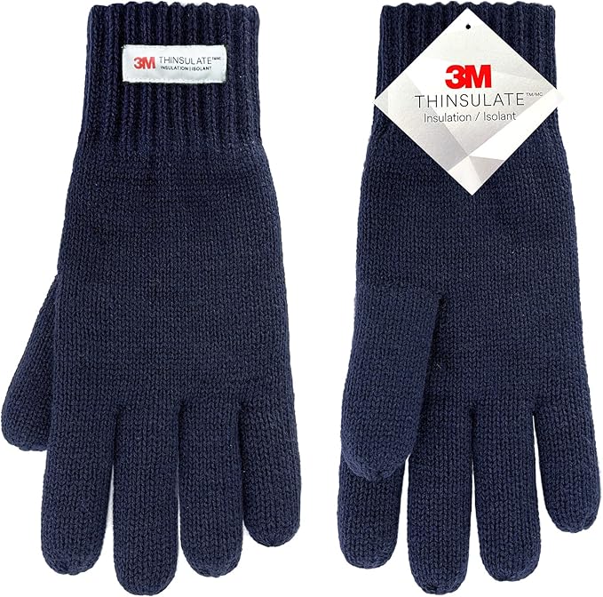 EvridWear Men's Winter Gloves - Knit with 3M Thinsulate Insulation (Navy)