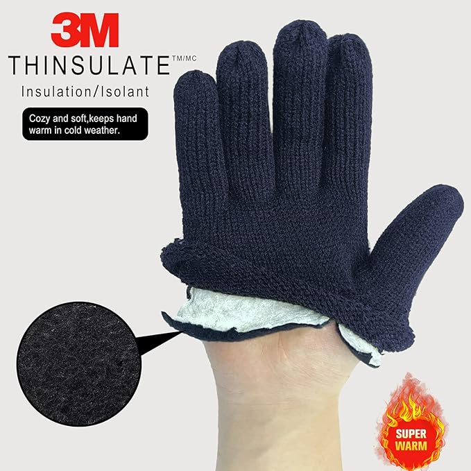 EvridWear Men's Winter Gloves - Knit with 3M Thinsulate Insulation (Navy)