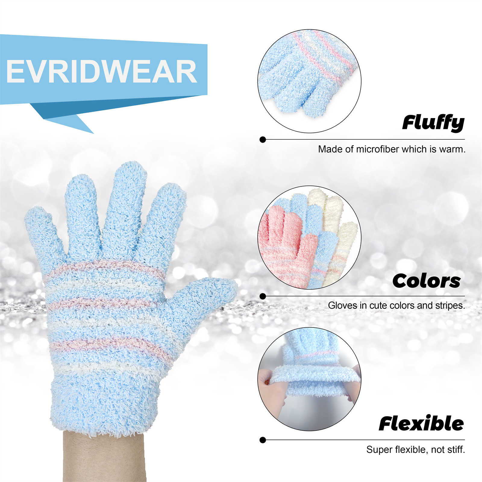 EvridWear Kids Fluffy Winter Gloves in Pastel Colors - Warm &amp; Stretchy