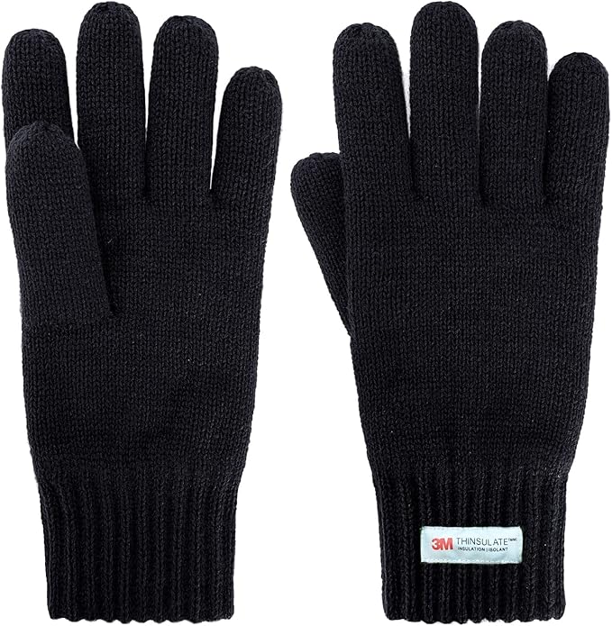 EvridWear Men's Winter Gloves - Knit with 3M Thinsulate Insulation (Black)