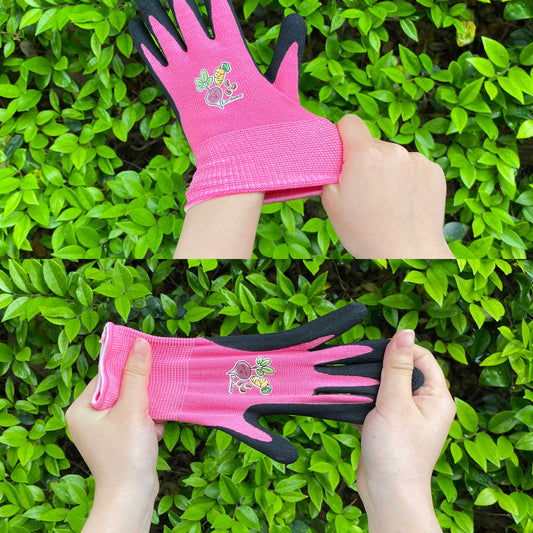 EvridWear Kids Gardening Gloves, Vegetable Patterns (Pink)