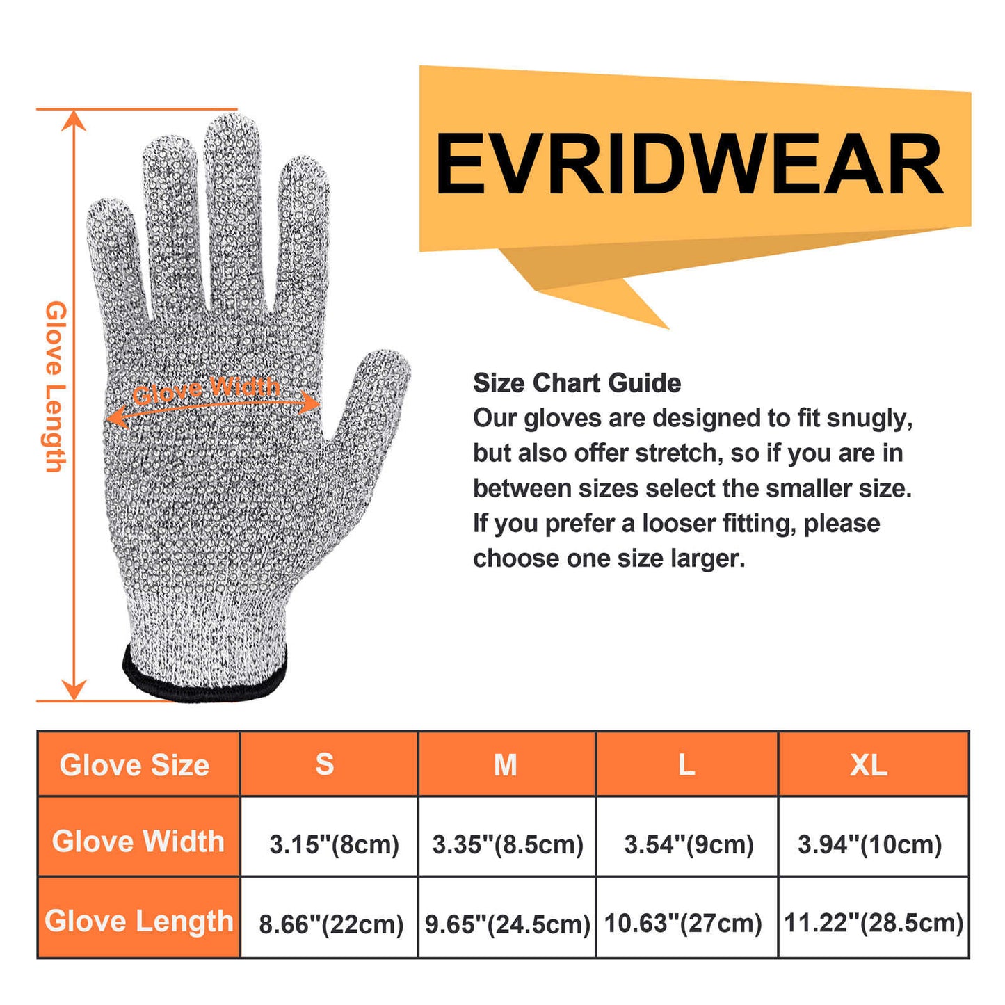 EvridWear 1 Pair Cut Resistant Gloves, Food Grade, Level 5 Protection, HPPE (Gray)