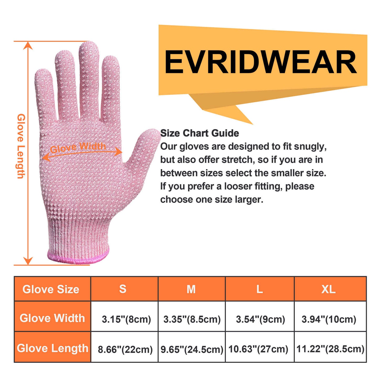 EvridWear 1 Pair Cut Resistant Work Gloves with Grip Dots, Food Grade Level 5 Safety Protective Cutting Glove (Pink)