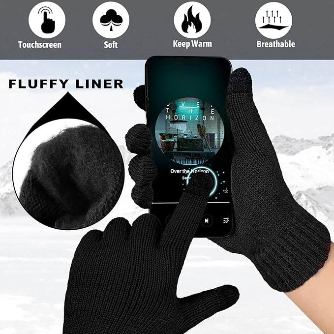 EvridWear 3 Pairs Fingerless Touchscreen Gloves - Thermal &amp; Warm (Black)