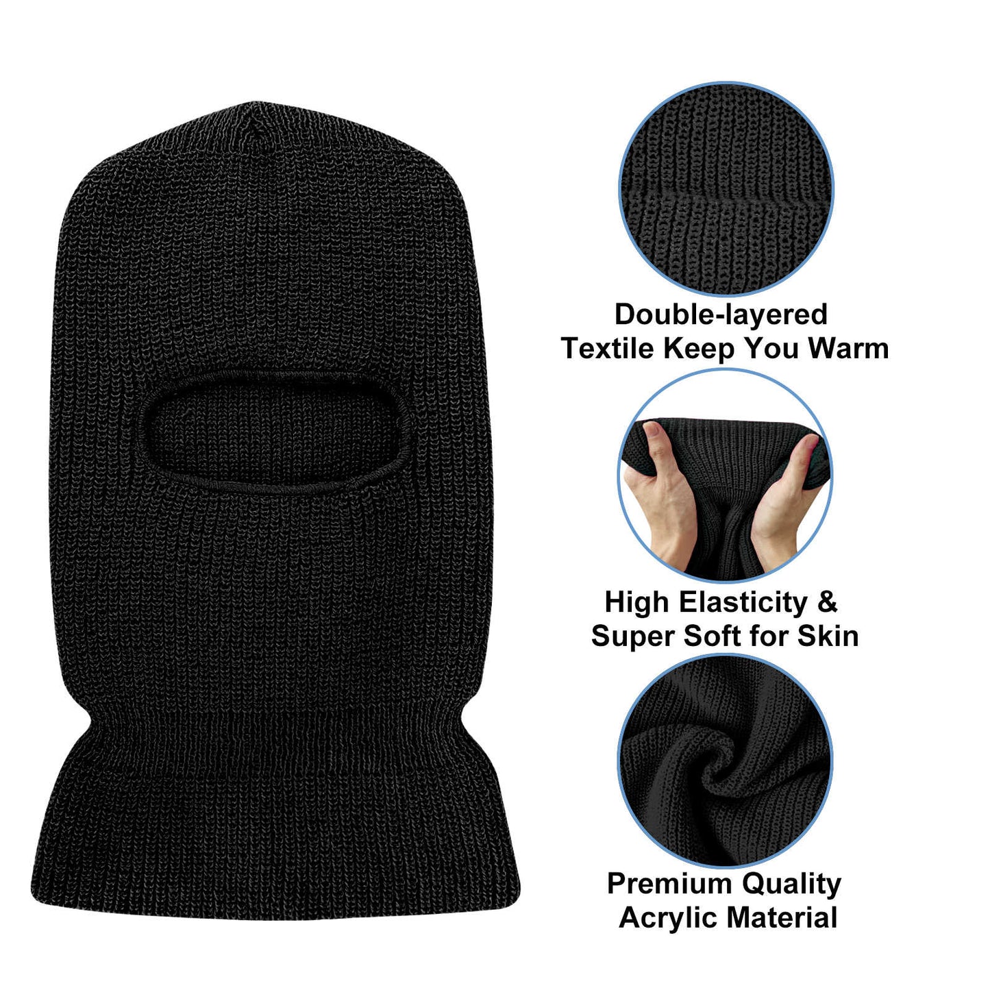 EvridWear 1 Pack Balaclava Face Mask, Thermal Winter Ski Mask for Cold Weather, Men Women (Black)