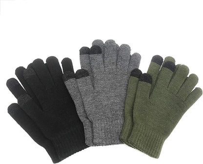 EvridWear 3 Pairs Fingerless Touchscreen Gloves - Thermal &amp; Warm (Black/Navy/Grey)