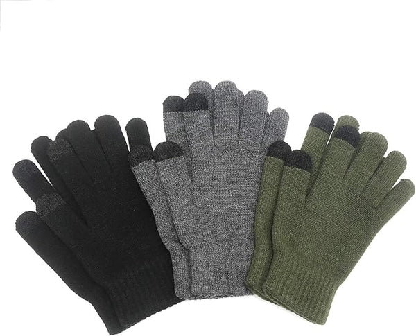 EvridWear 3 Pairs Fingerless Touchscreen Gloves - Thermal & Warm (Black/Navy/Grey)