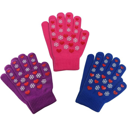 EvridWear Kids Winter Gloves - 3 Pairs Snowflake Knit (Boys &amp; Girls)