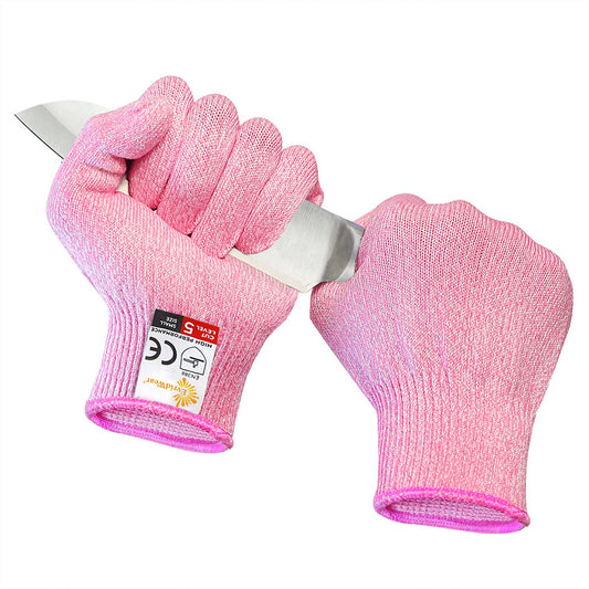 EvridWear 1 Pair Cut Resistant Gloves, Food Grade, Level 5 Protection, HPPE (Pink)