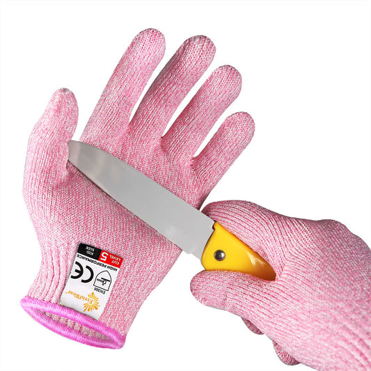 EvridWear 1 Pair Children Kids Cut Resistant Gloves, Food Grade, Level 6 Protection, HPPE (Pink)
