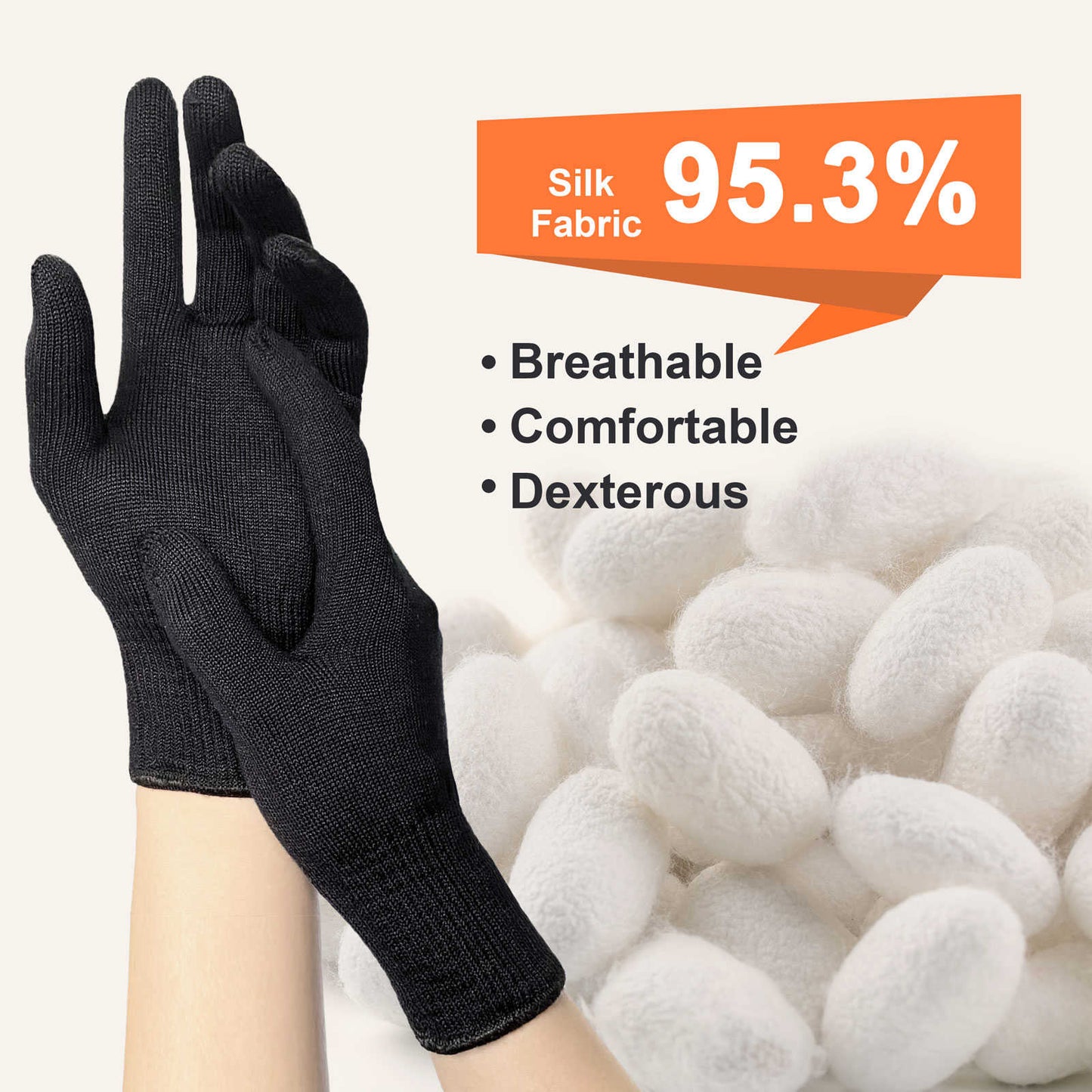 EvridWear 1 Pair Silk Knit Full Finger Gloves ECO-Friend Liner Anti-UV Hypoallergenic