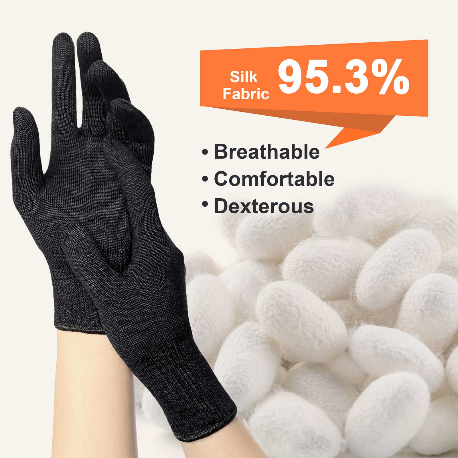 Silk Knit Full Finger Gloves (Black)