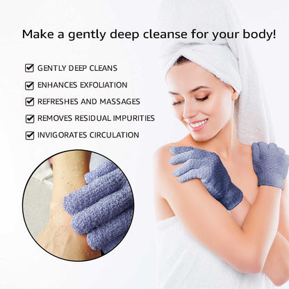 Evridwear Exfoliating Bath Gloves for Shower Spa, Full Finger, Blue Series