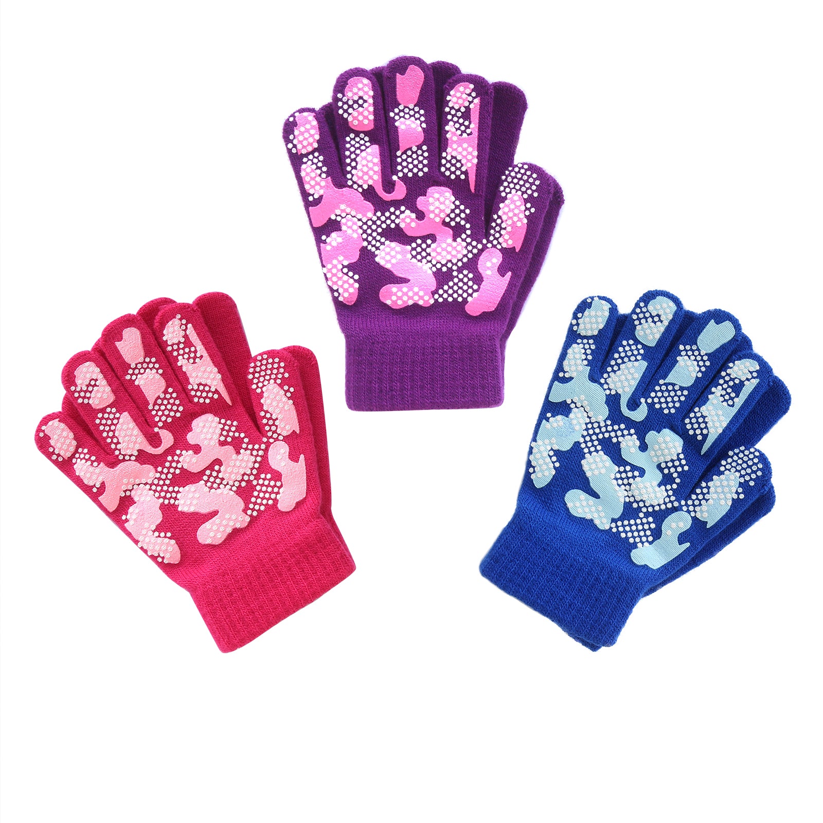 EvridWear Kids Winter Gloves - 3 Pairs Camo Knit (Girls)