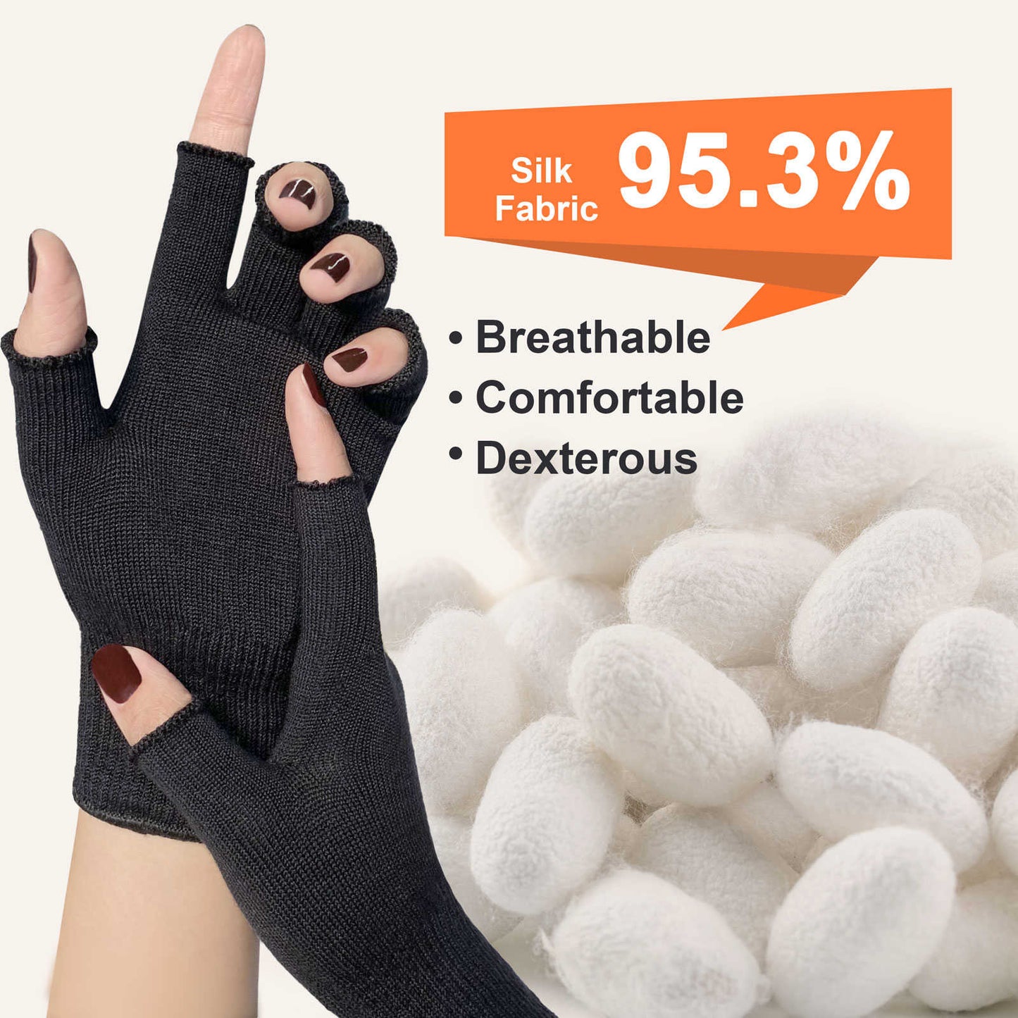 EvridWear 1 Pair Silk Knit Fingerless Gloves ECO-Friend Liner Anti-UV Hypoallergenic