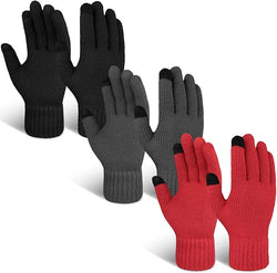 EvridWear 3 Pairs Fingerless Touchscreen Gloves - Thermal & Warm (Black/Grey/Red)