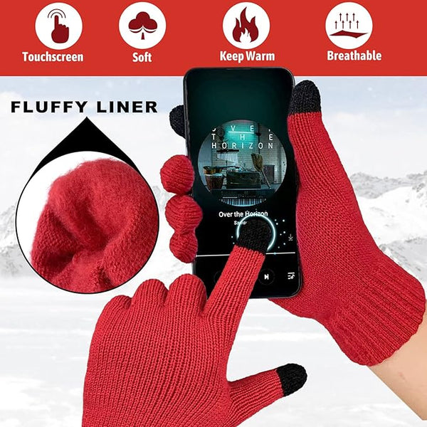 EvridWear 3 Pairs Fingerless Touchscreen Gloves - Thermal & Warm (Black/Grey/Red)