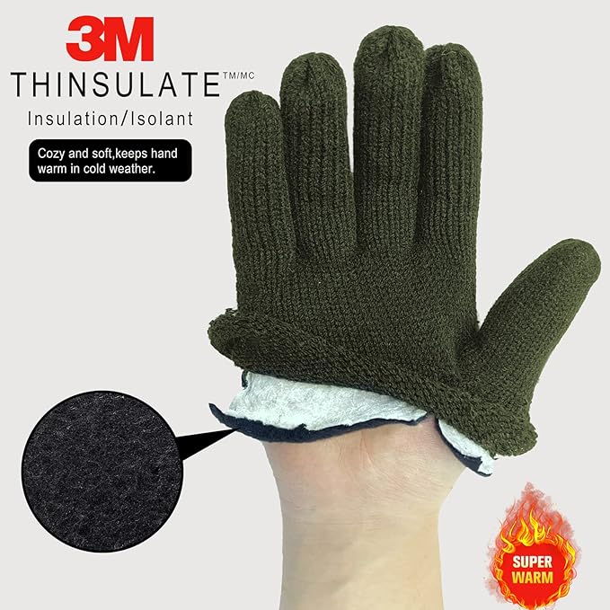 EvridWear Men's Winter Gloves - Knit with 3M Thinsulate Insulation (Green)