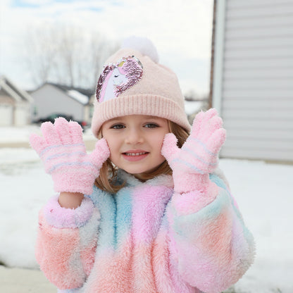 EvridWear Kids Fluffy Winter Gloves in Pastel Colors - Warm &amp; Stretchy