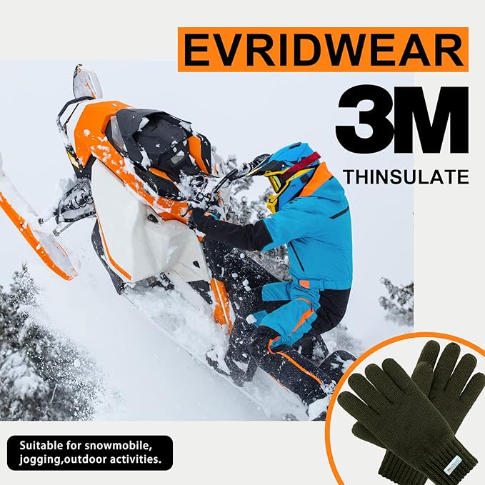 EvridWear Men's Winter Gloves - Knit with 3M Thinsulate Insulation (Green)