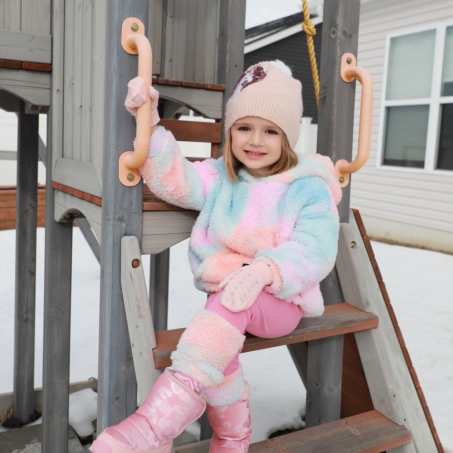 EvridWear Kids Fluffy Winter Gloves in Pastel Colors - Warm &amp; Stretchy