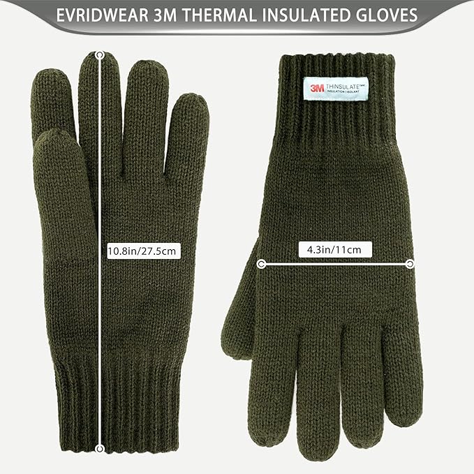 EvridWear Men's Winter Gloves - Knit with 3M Thinsulate Insulation (Green)