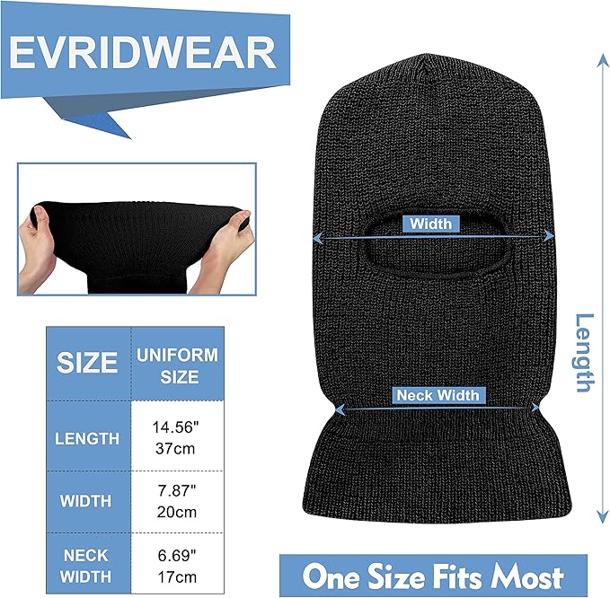 EvridWear Winter Balaclava - Knit Full Face Mask for Men & Women (Black)