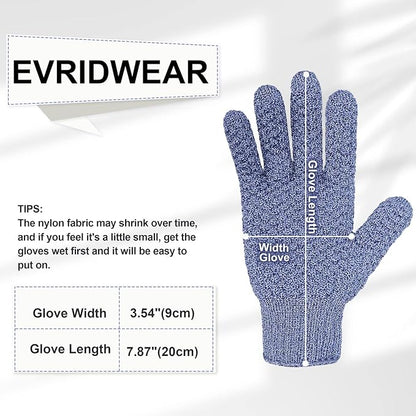 Evridwear Exfoliating Glove for Shower Man and Women, Dual Texture Bath Body Scrub Gloves Dead Skin Cell Remover forHome Spa, Massage,with Hanging Loop (3 Pairs)