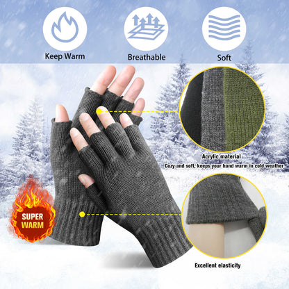 Evridwear Mens Thermal Winter Touch Screen Fingerless Gloves with Elastic Cuff for Cold Day
