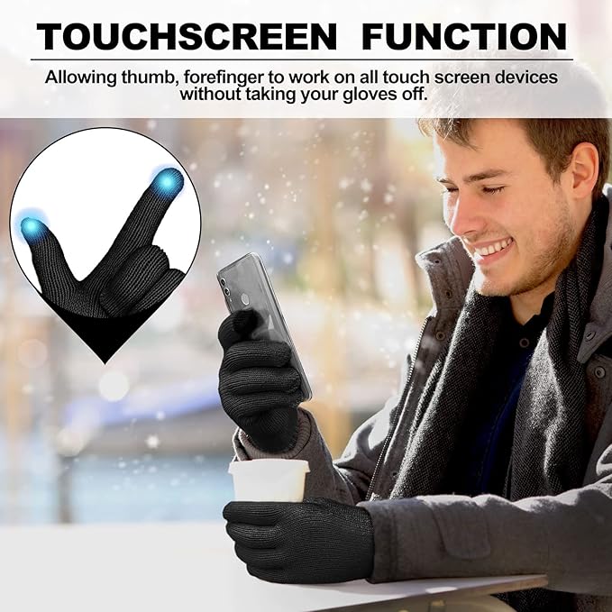 EvridWear 3 Pairs Fingerless Touchscreen Gloves - Thermal &amp; Warm (Black)