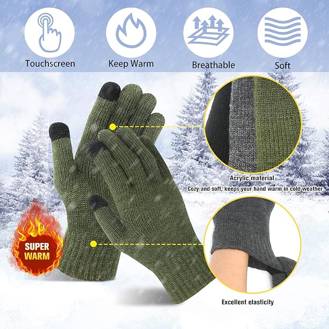 EvridWear 3 Pairs Fingerless Touchscreen Gloves - Thermal &amp; Warm (Black/Navy/Grey)