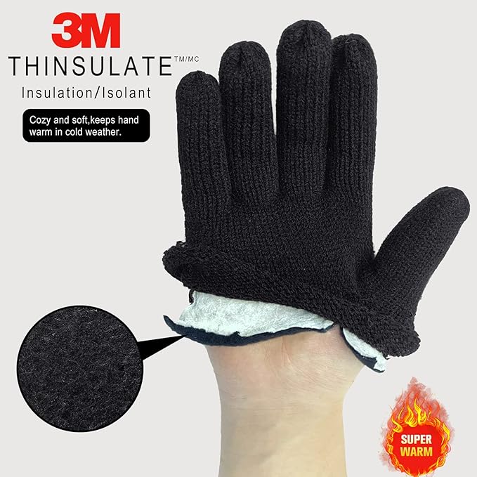 EvridWear Men's Winter Gloves - Knit with 3M Thinsulate Insulation (Black)