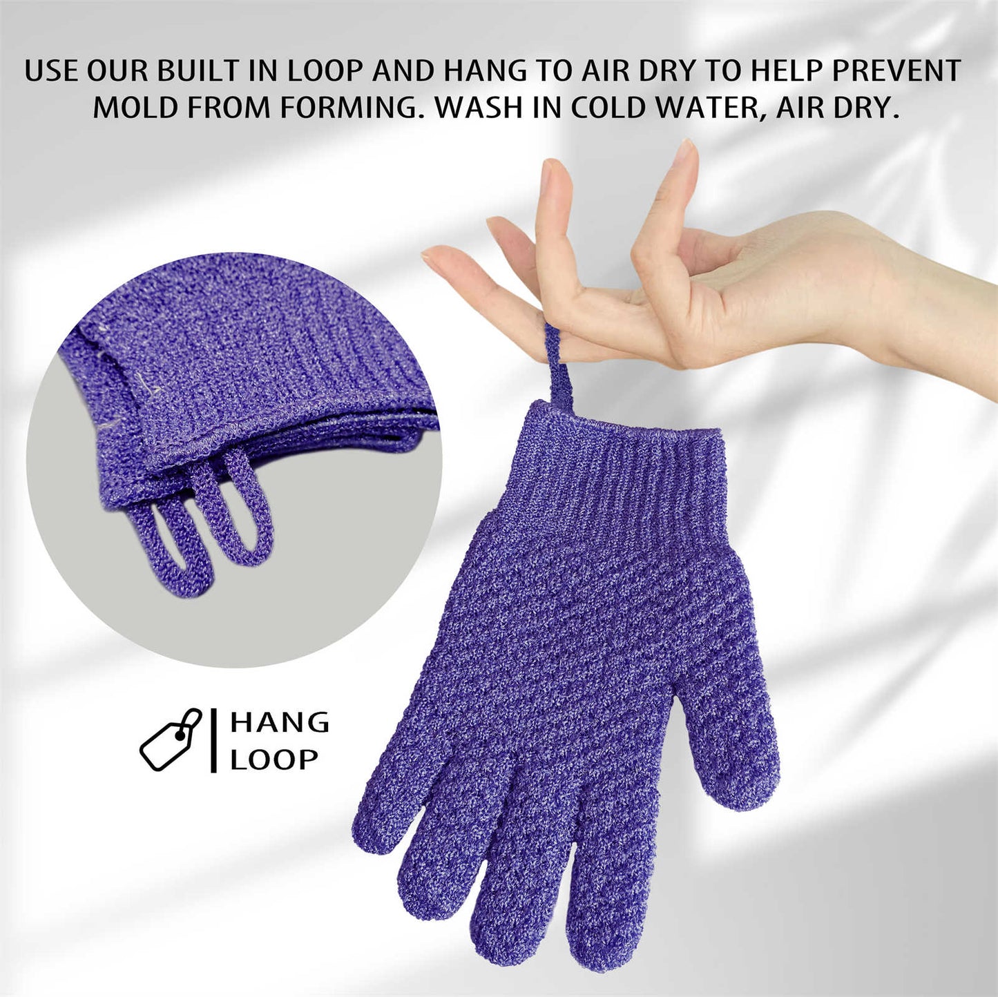 EvridWear Exfoliating Bath Gloves for Shower Spa, Full Finger, New Series (Purple)