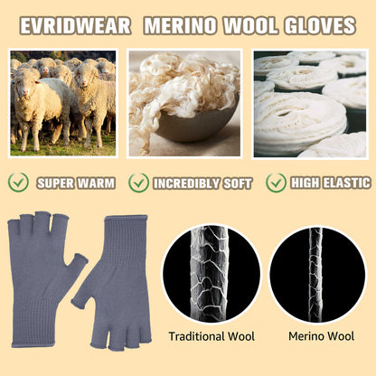 EvridWear 1 Pair Merino Wool String Knit Liner Fingerless Touchscreen Gloves, Men Women (Gray)